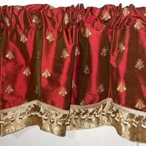 Bumblebee Glory Valance silk window treatment embroidered gold bumblebees red